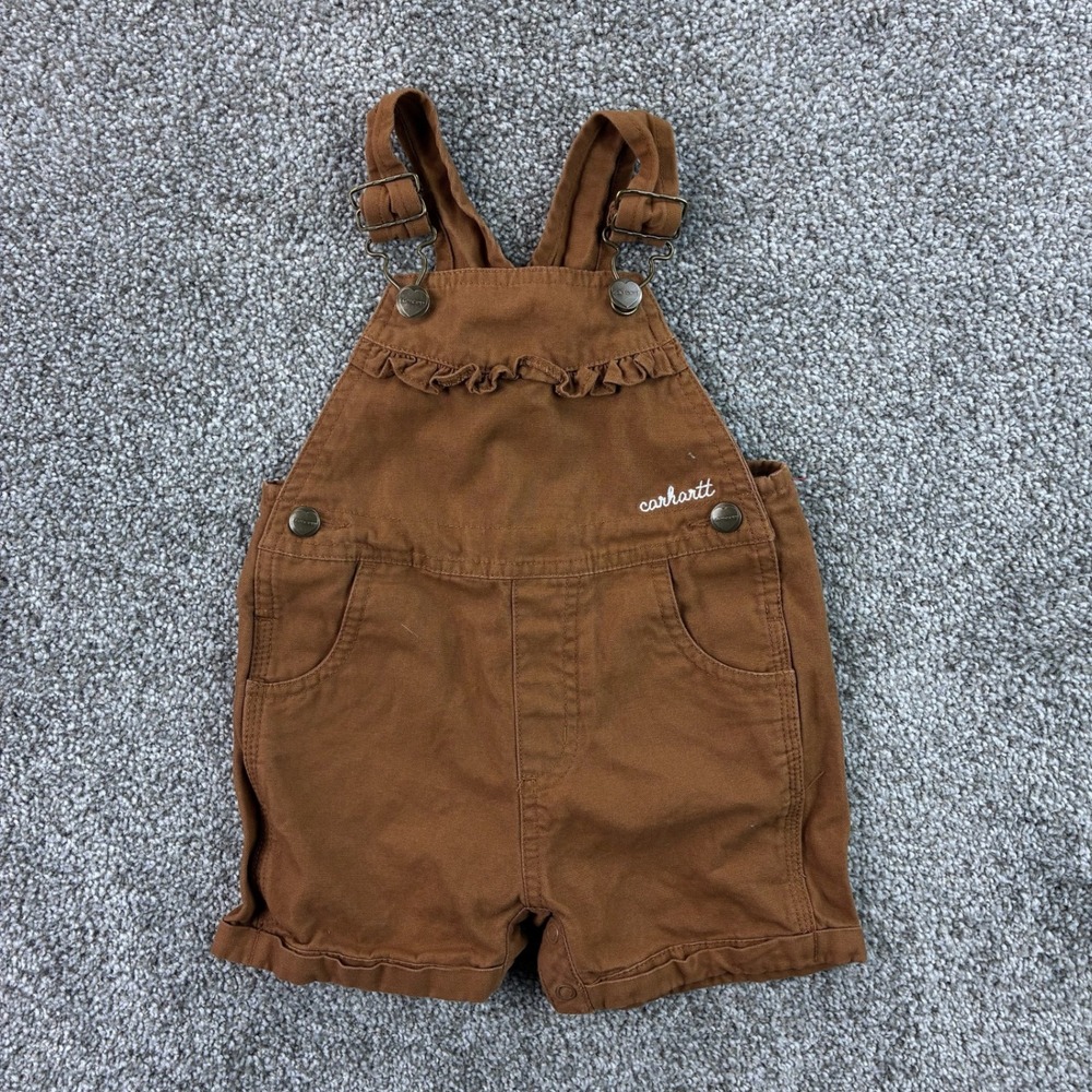 Carhartt Baby Overalls Youth 18M Brown Snap Bib Pocket Workwear Shorts